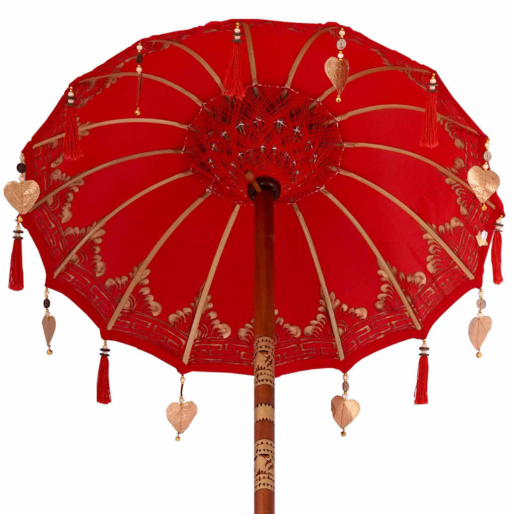 Sonnenschirm mit Fuß Rot und Braun 250 cm Baumwolle und Holz