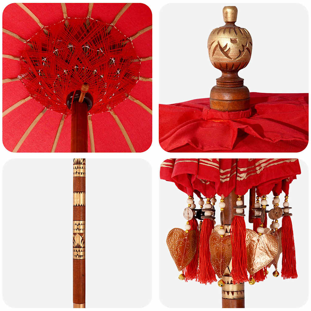 Sonnenschirm mit Fuß Rot und Braun 250 cm Baumwolle und Holz