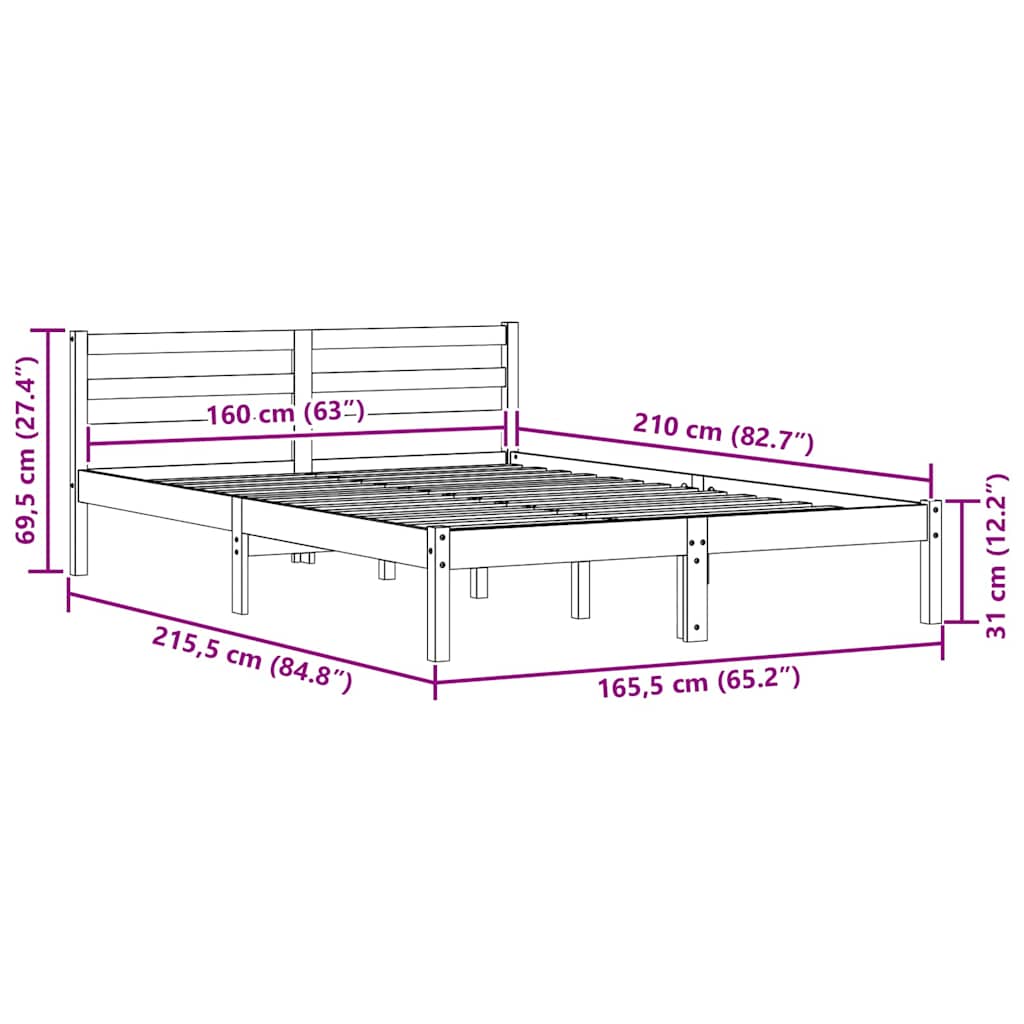 Bettgestell mit Kopfteil Weiß 210 x 160 cm Massivholz Kiefer