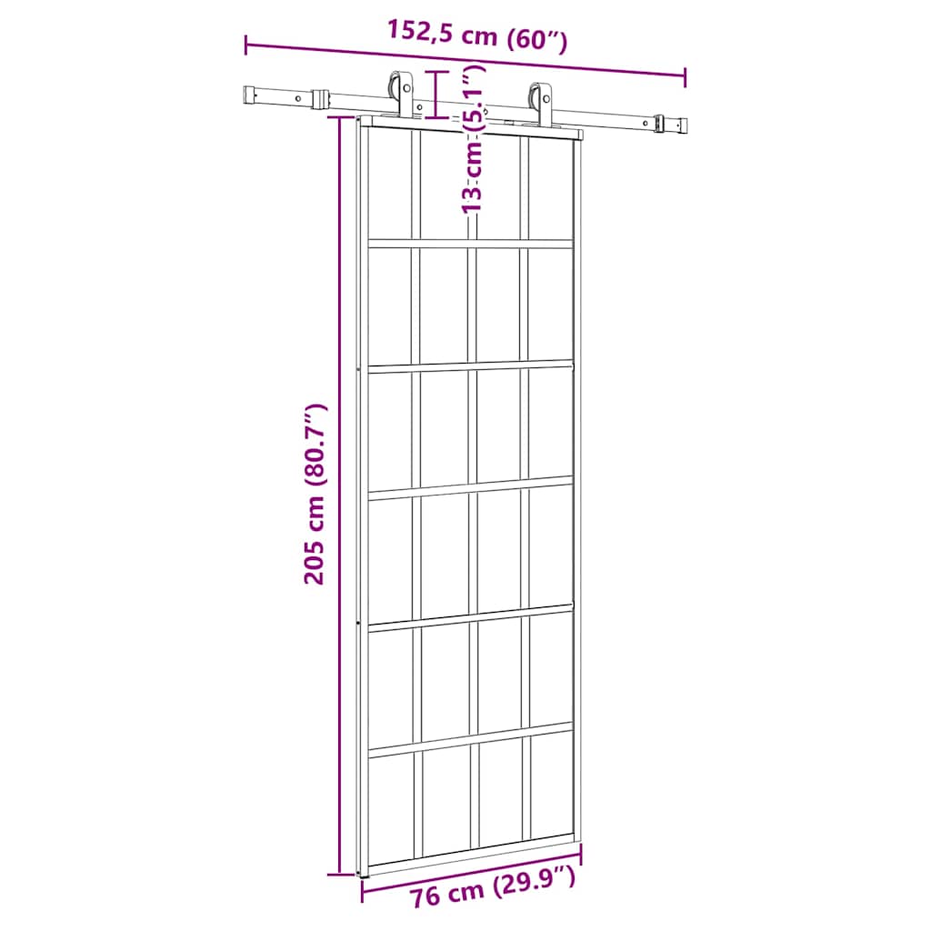 Schiebetür mit Beschlag Schwarz 76x205 cm ESG-Glas