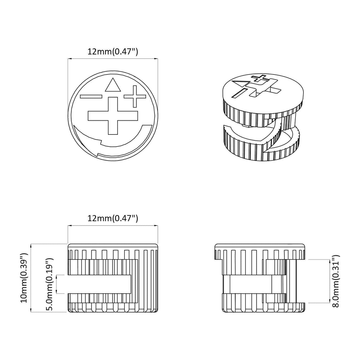 Zapfenschloss-Muttern 8372 stk. Silber Metall