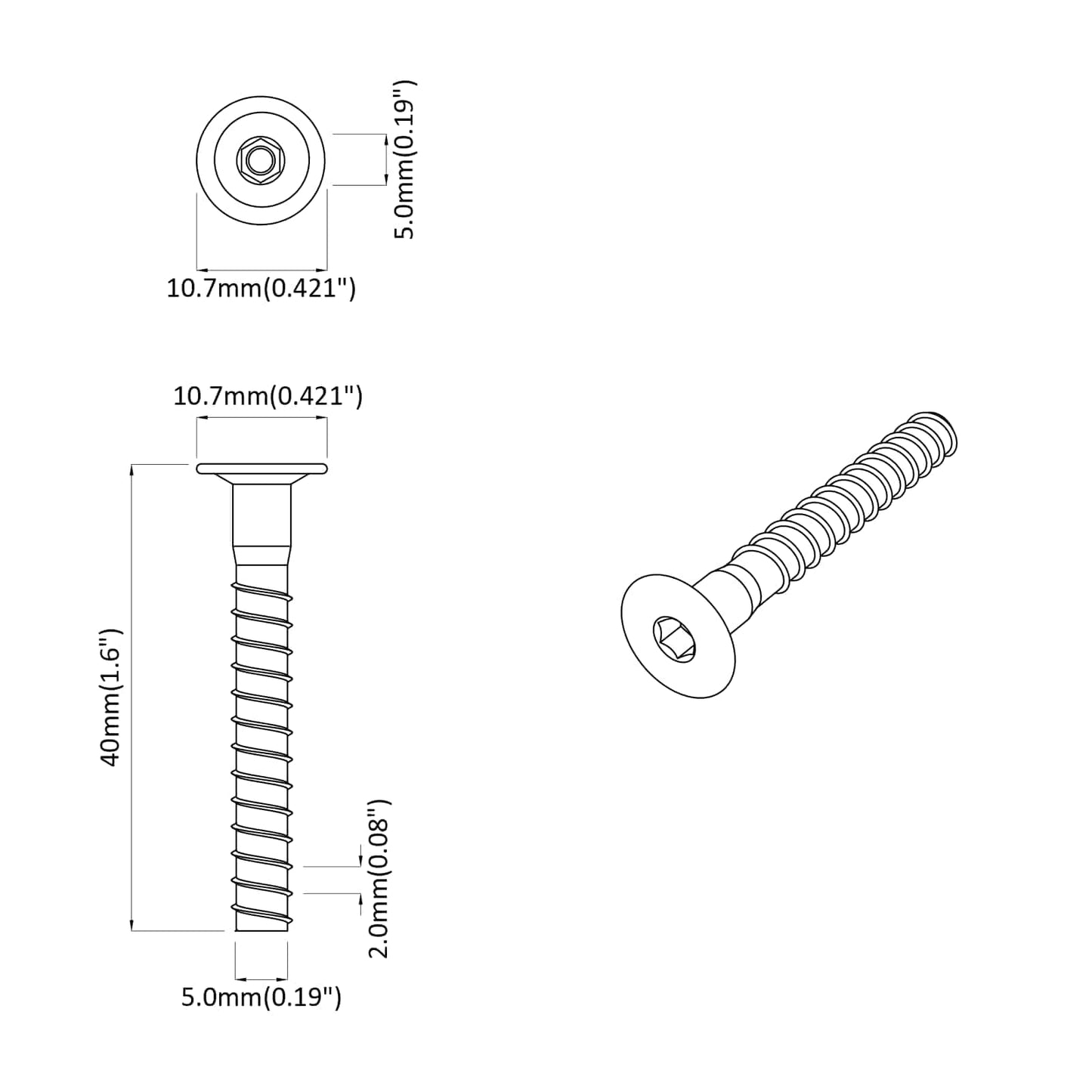 Confirmat-Schrauben 12 Stk. Silber Ø5 x 40 mm Metall