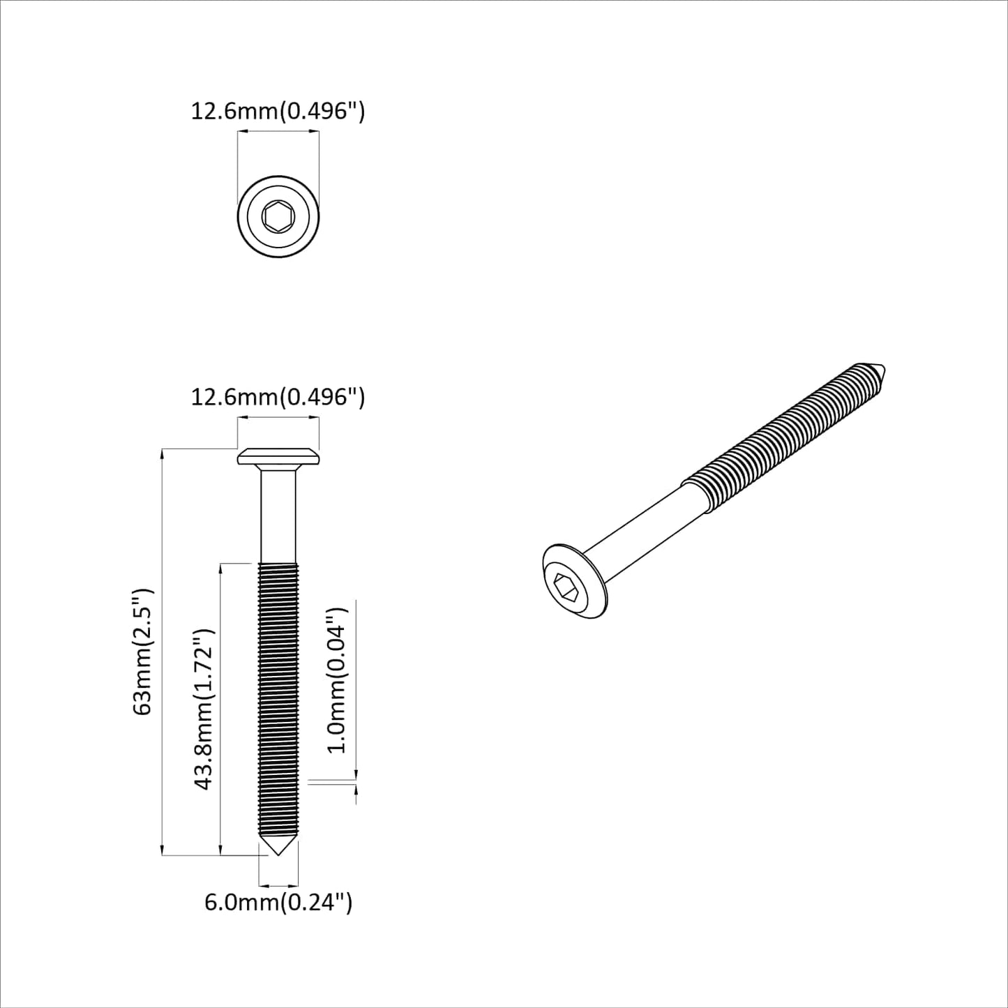 Schraube 12 stk. Silber M6 x 60 mm Stahl