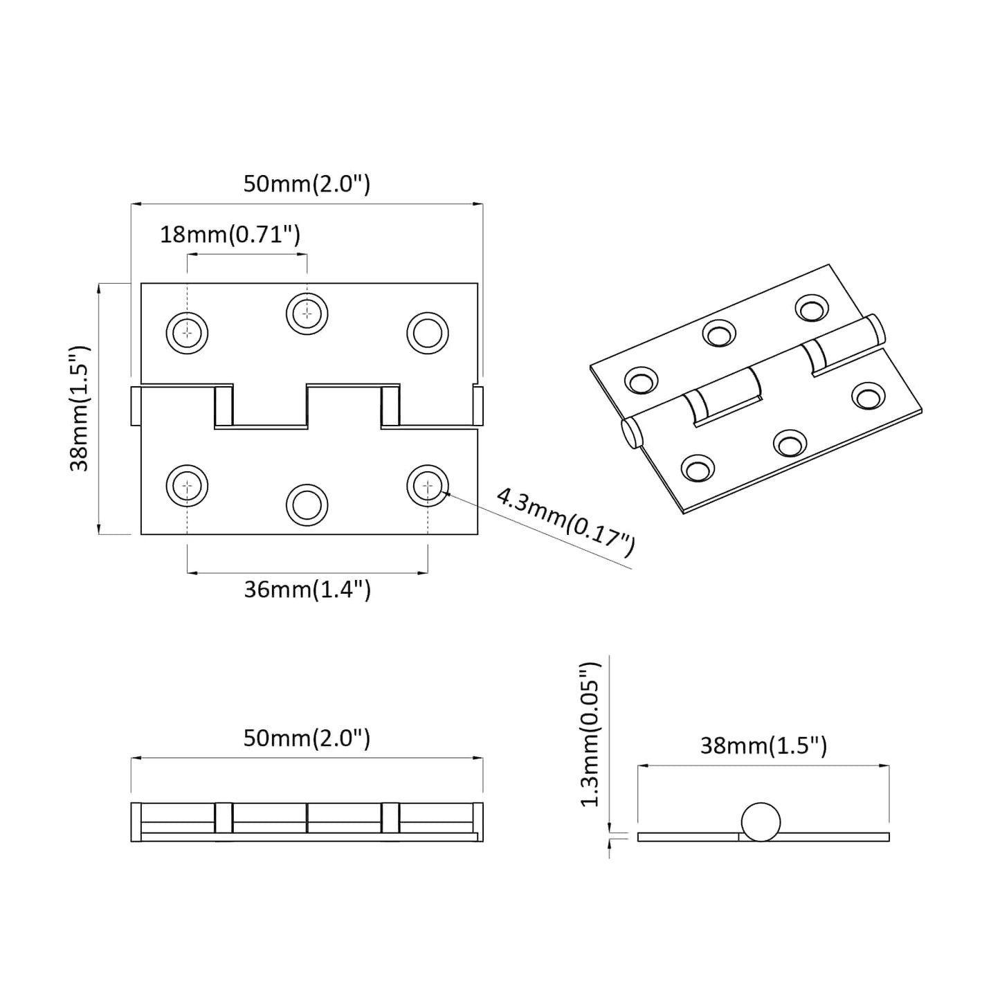 Scharnier 720 Stk. Silber 50 x 38 x 1,3 mm Stahl