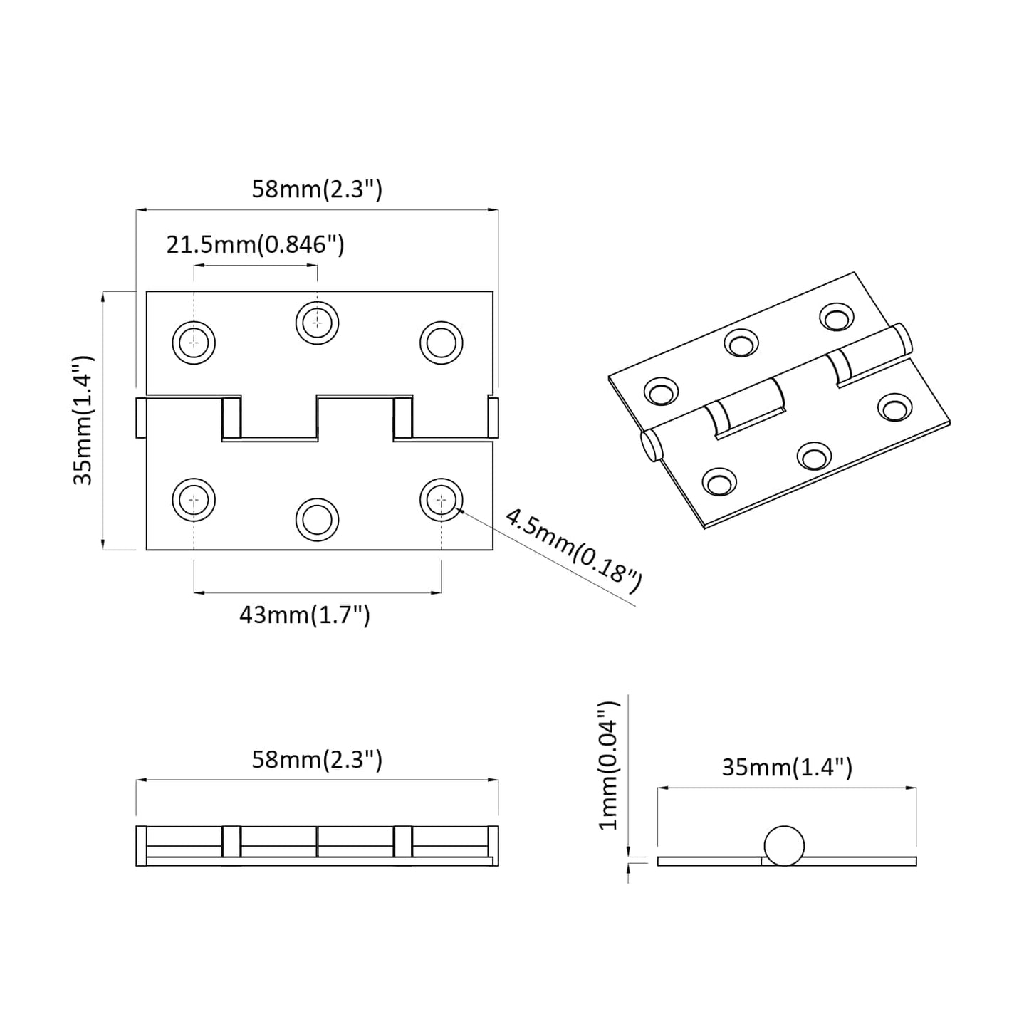 Scharnier Uni 899 Stk. Silber 58 x 35 x 1 mm Stahl