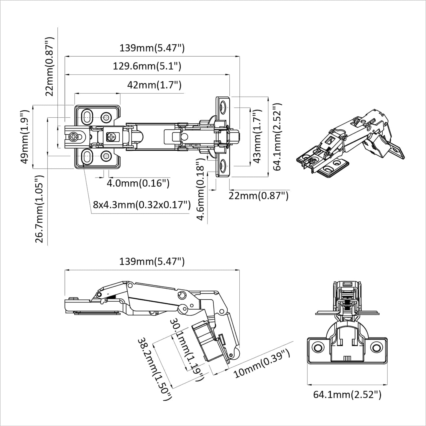 Scharnier 2 Stk. Nickel 139 x 64,1 x 10 mm Eisen