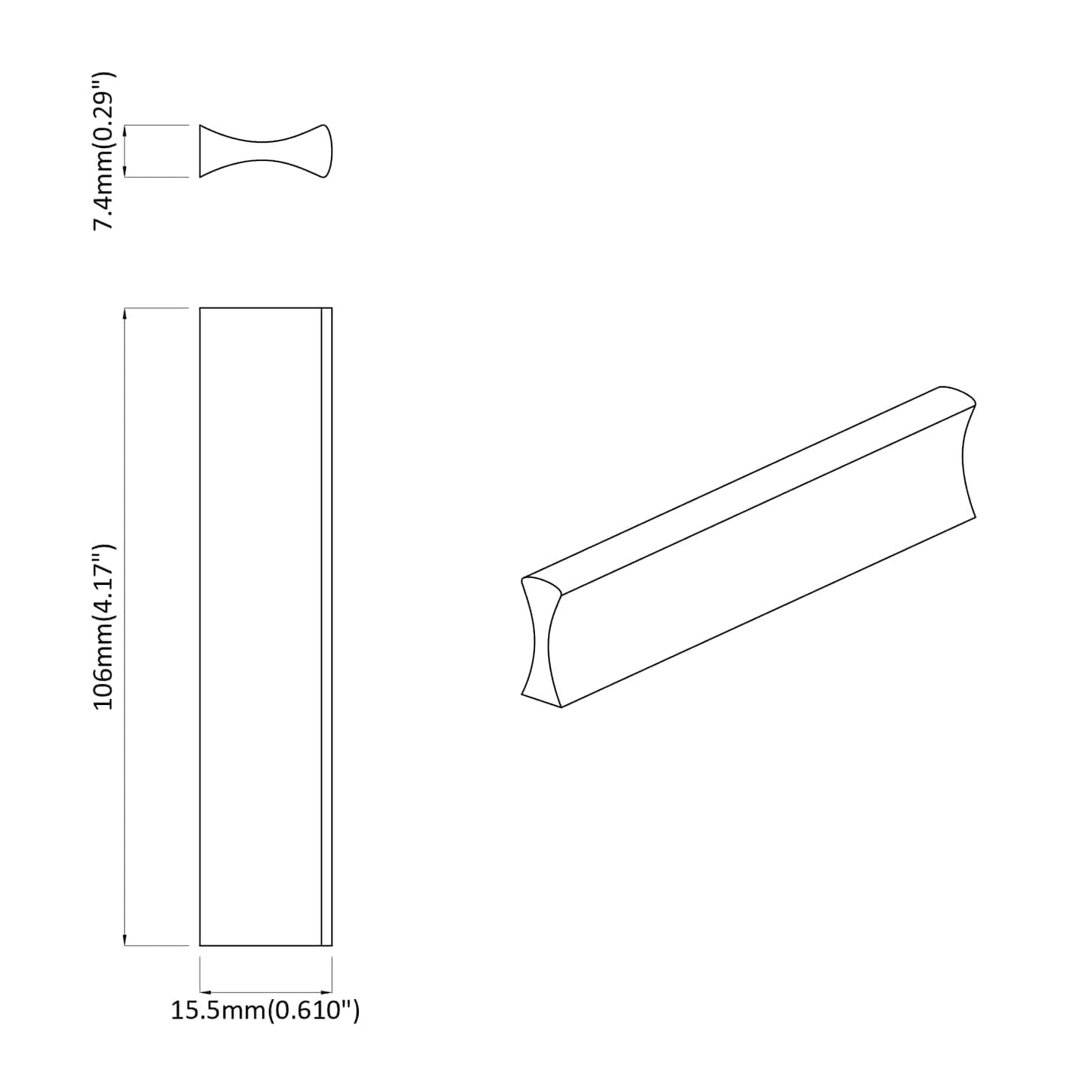 Griff 973 Stk. Schwarz 106 x 7,4 x 15,5 mm Aluminium