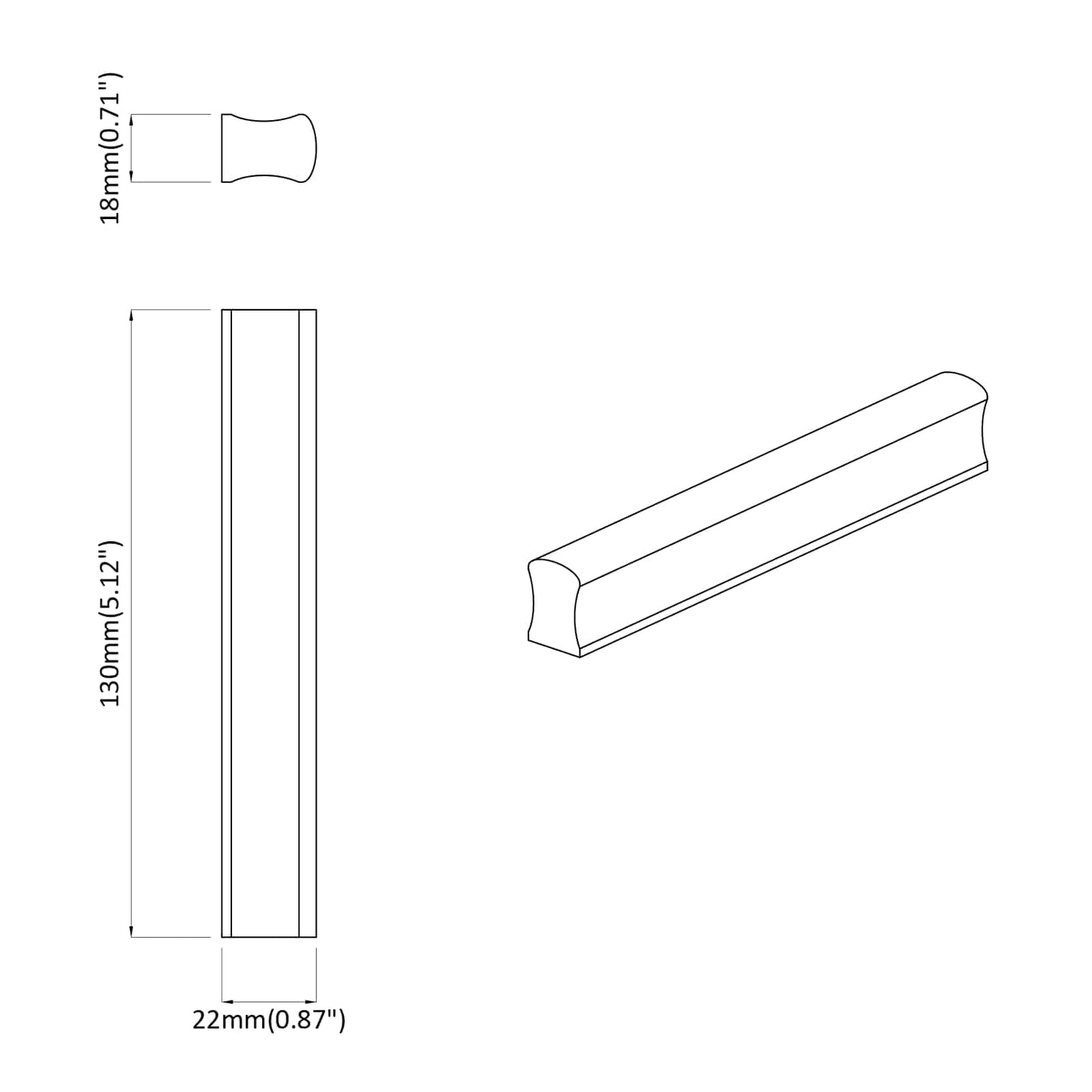 Gerader Griff 587 stk. Natürliche Holzfarbe 130 x 25 x 30 mm