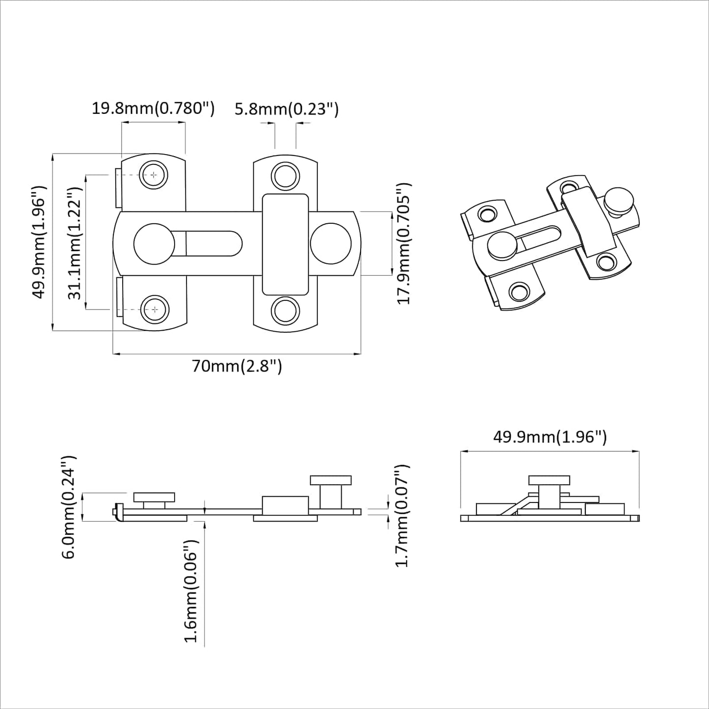 Türverschluss 2 Stk. Silber 70 x 8 mm Stahl