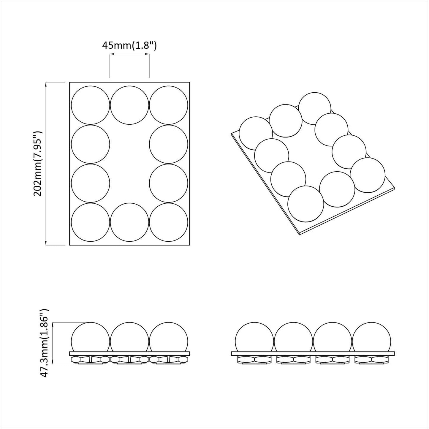 Spiegelleuchten 2 Stk. Weiß 4,5 x 4,5 x 4,7 cm Kunststoff