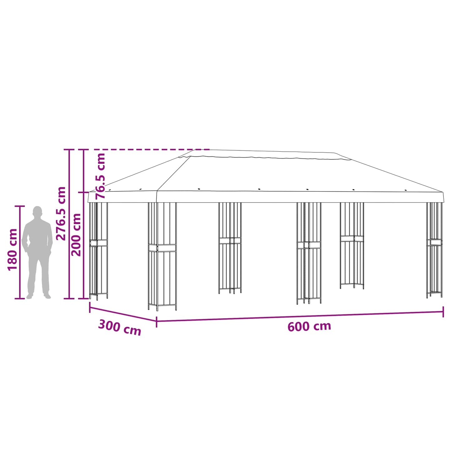 Gartenpavillon 6 x 3 m Anthrazit Polyester und Stahl 190 gsm