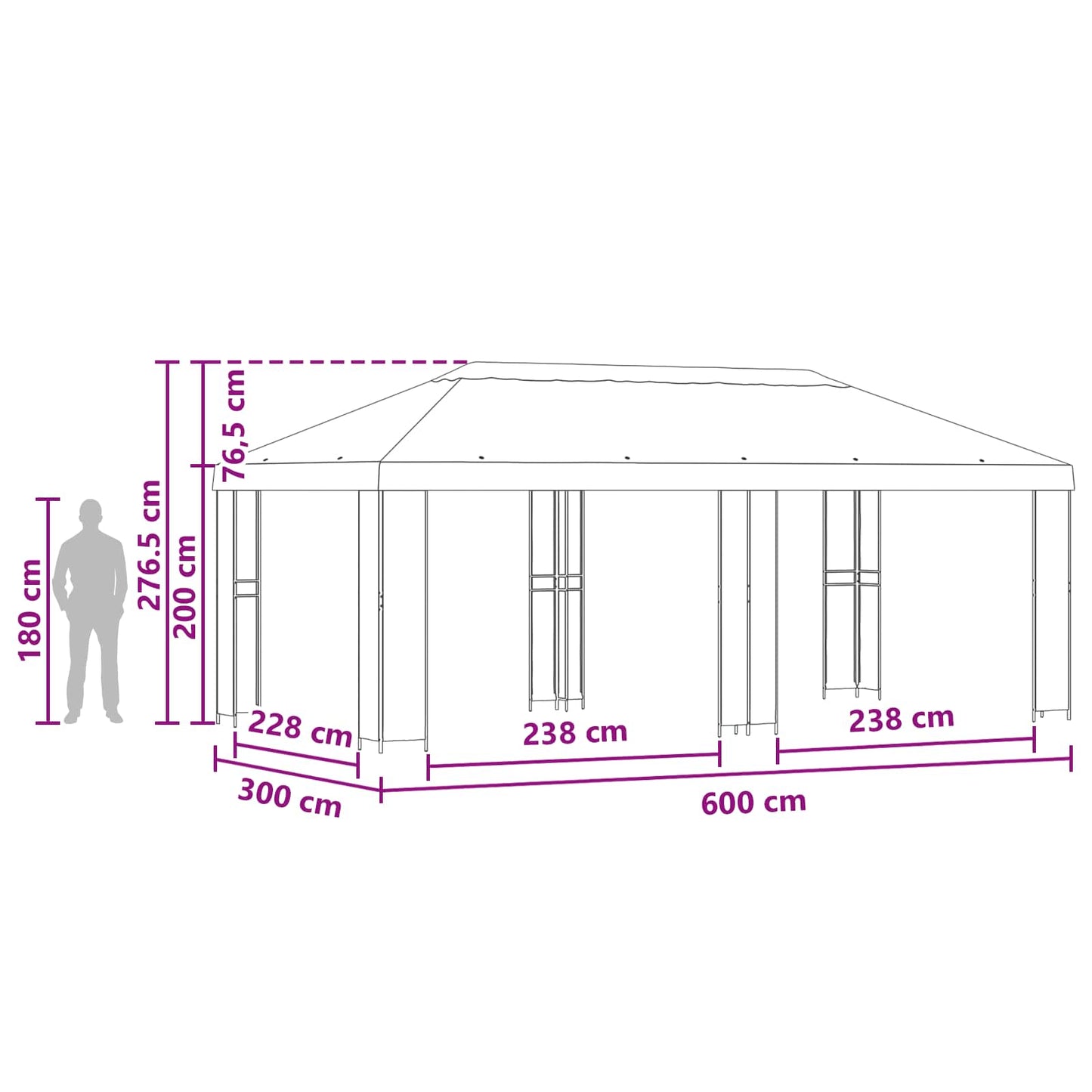 Garten Pavillon 6 x 3 m Schwarz Polyester und Stahl 190 gsm