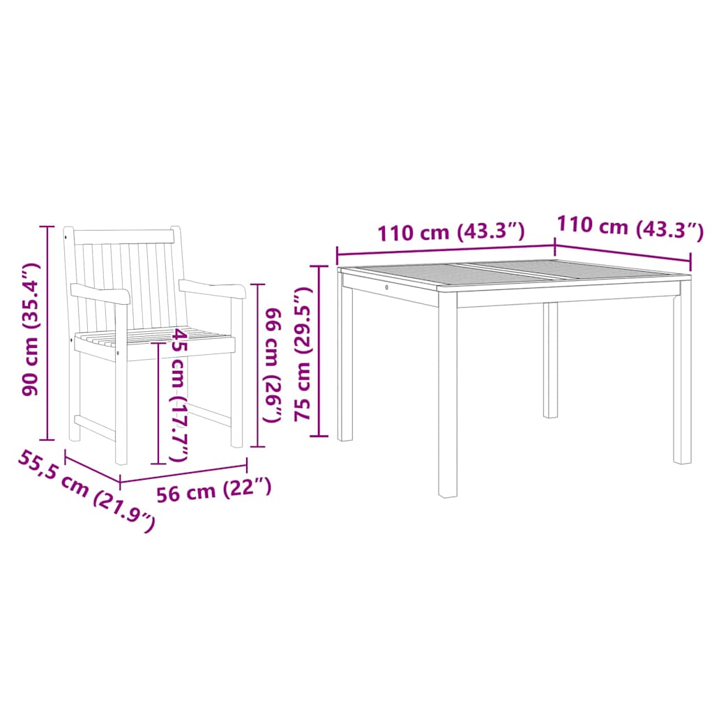 Garten Essgruppe 3 pcs Braun Massivholz Akazie