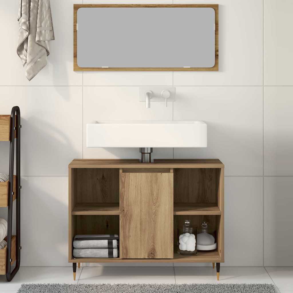 Badezimmer Schrank mit Regal Eiche handwerklich 80 x 33 x 60 cm