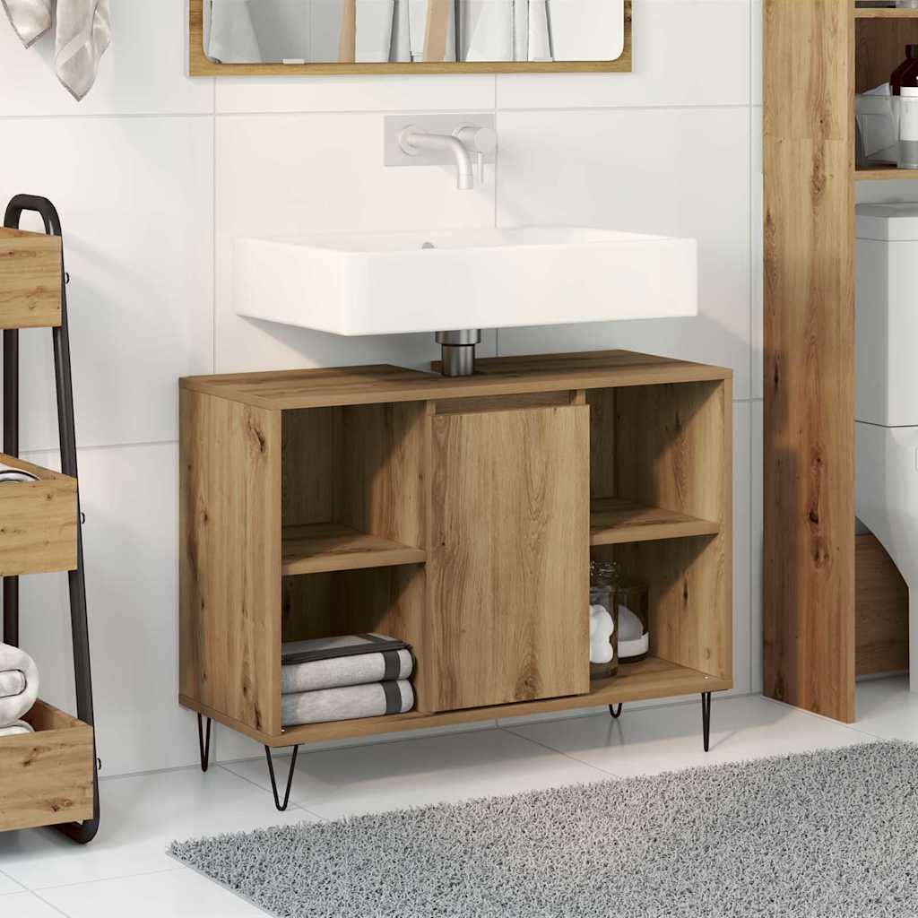 Badezimmer Schrank mit Regal Eiche handwerklich 80 x 33 x 60 cm