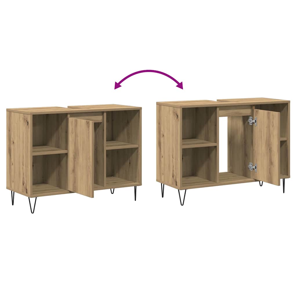Badezimmer Schrank mit Regal Eiche handwerklich 80 x 33 x 60 cm