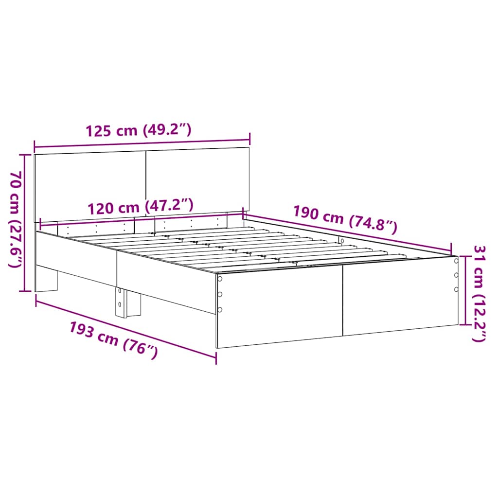 Bettgestell Artisan-Eiche 120 x 190 cm Holzwerkstoff