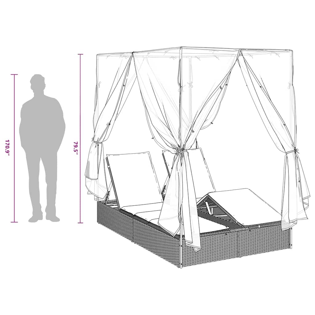Doppelte Sonnenliege mit Dach Grau 205 x 129 x 200 cm PE Rattan