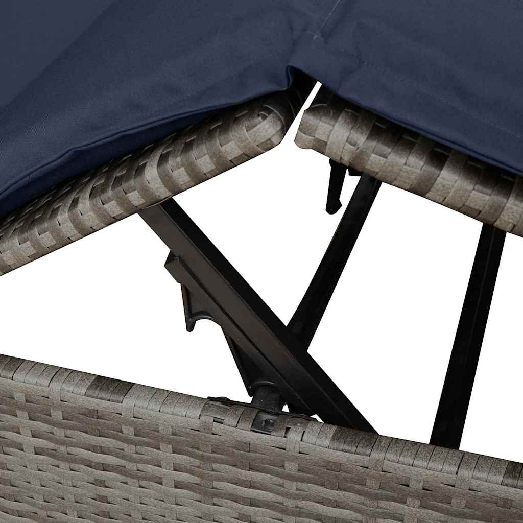 Ensemble de 2 chaises longues doubles en rotin gris et bleu marine de grande taille