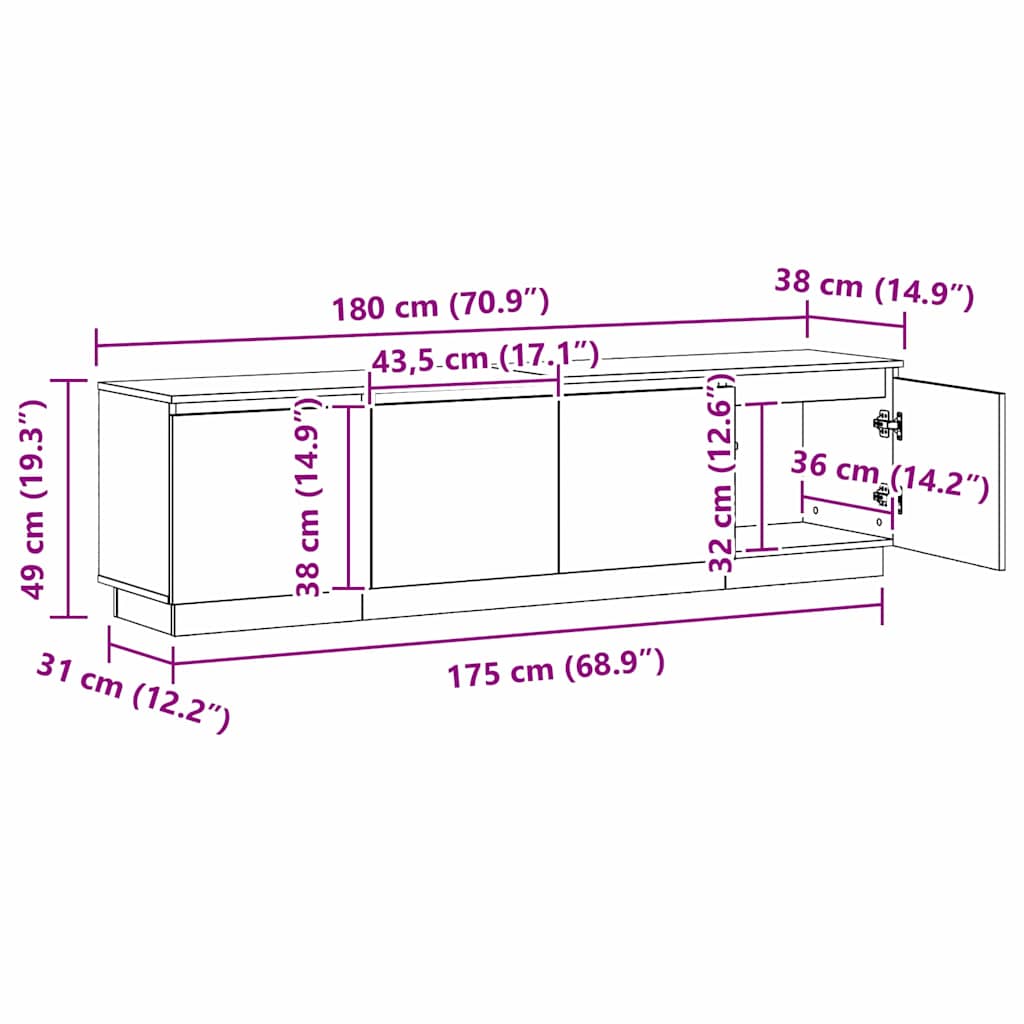 TV-Schränk mit LED Weiß 180 x 38 x 49 cm Holzwerkstoff