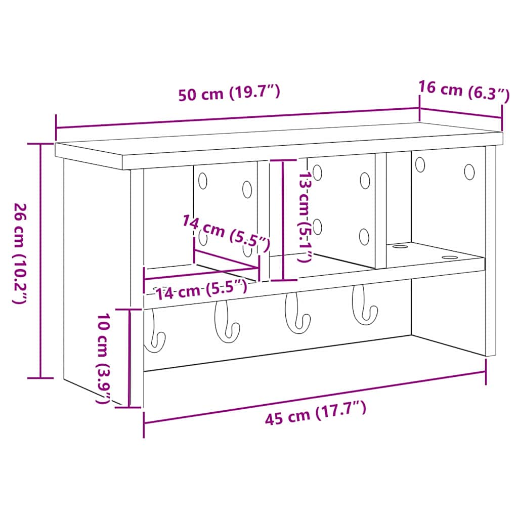 Wandmontierter Kleiderständer mit Regal Weiß 50 x 16 x 26 cm