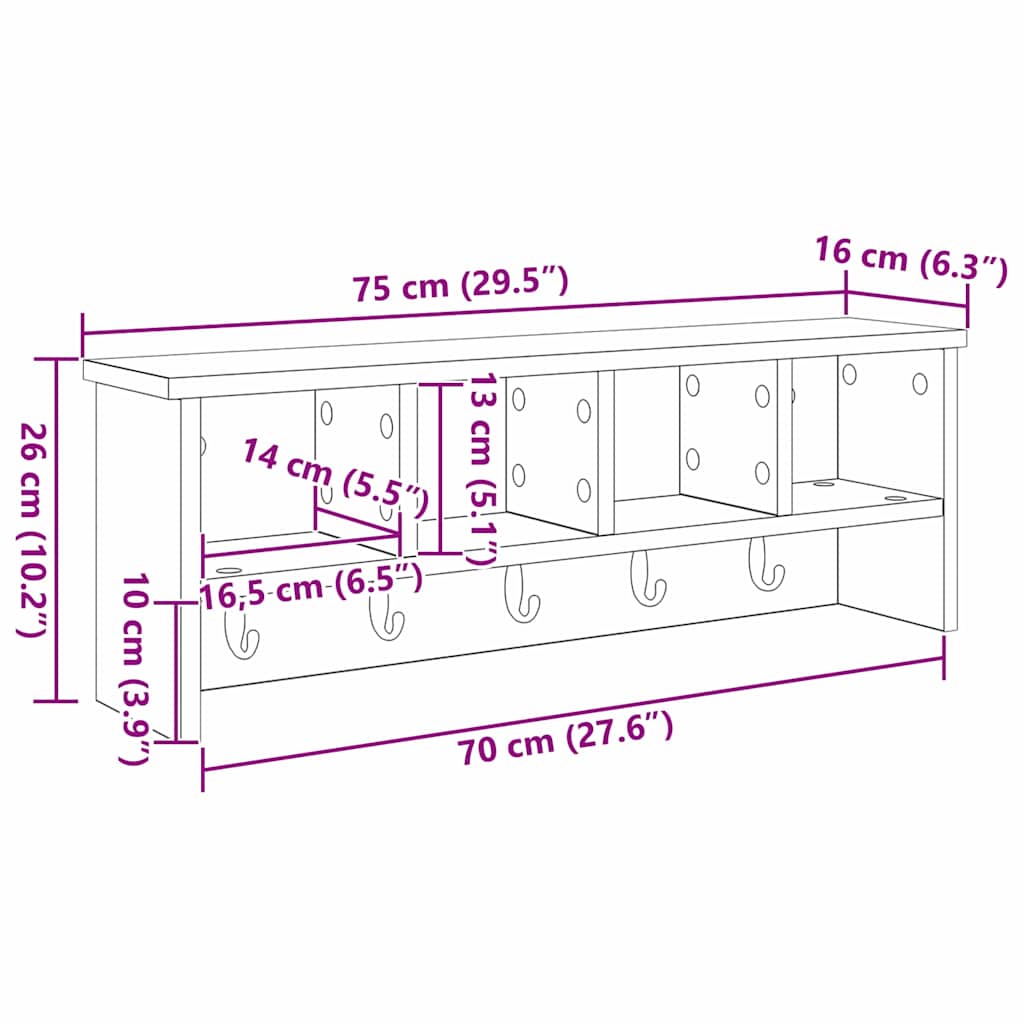Wandmontierter Kleiderständer Sonoma-Eiche 75 x 16 x 26 cm