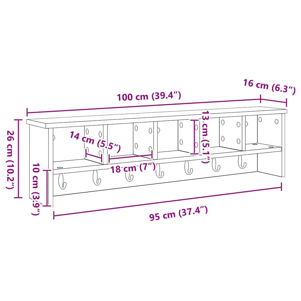 Wandmontierter Kleiderständer mit Regal Weiß 100 x 16 x 26 cm