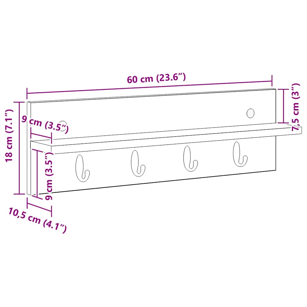 Wandmontierter Kleiderständer Sonoma-Eiche 60 x 10.5 x 18 cm