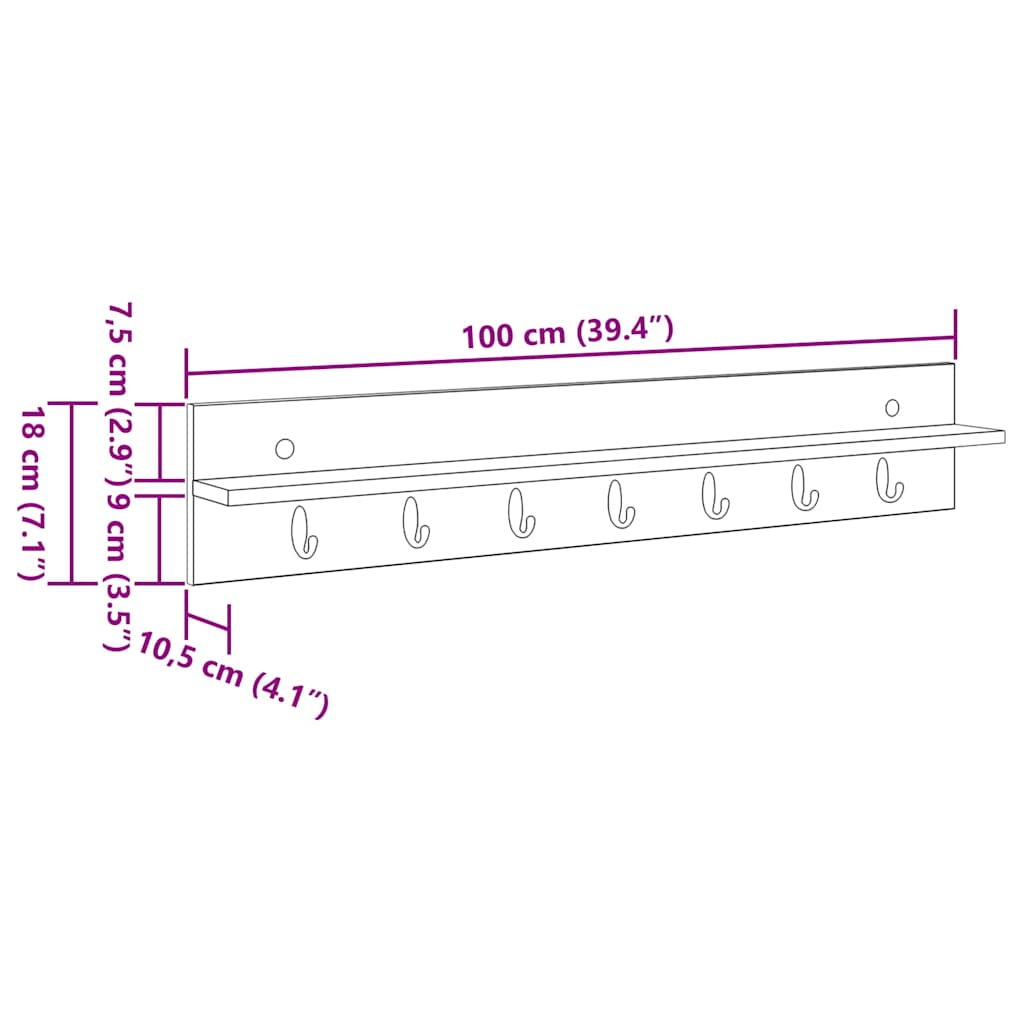 Wandmontierter Kleiderständer mit Regal Weiß 100 x 10.5 x 18 cm