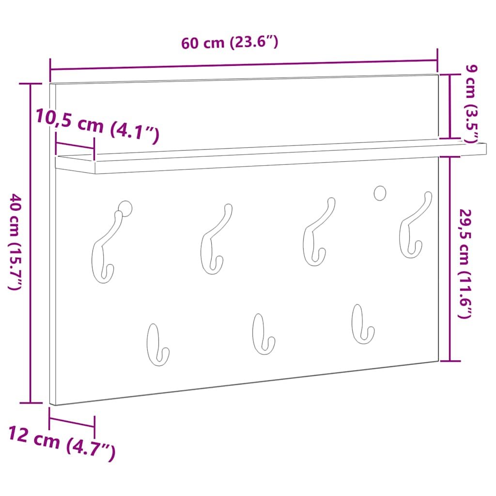 Wandmontierter Kleiderständer Grau Sonoma 60 x 40 x 12 cm
