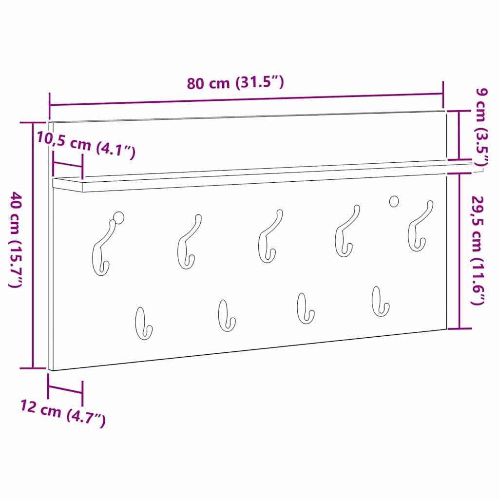 Wandmontierter Kleiderständer mit Regal Weiß 80 x 40 x 12 cm