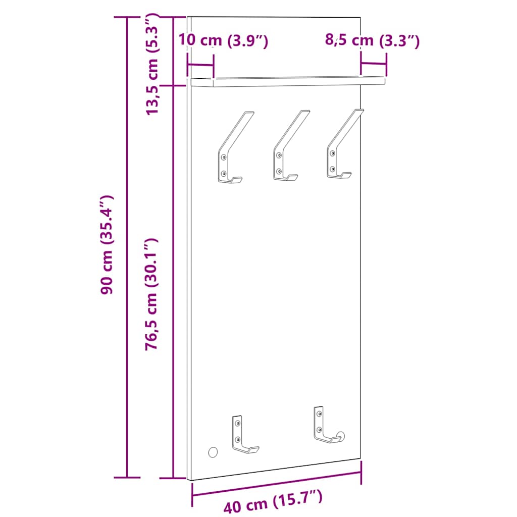 Wandmontierter Kleiderständer mit Regal Altholz 90 x 40 x 10 cm