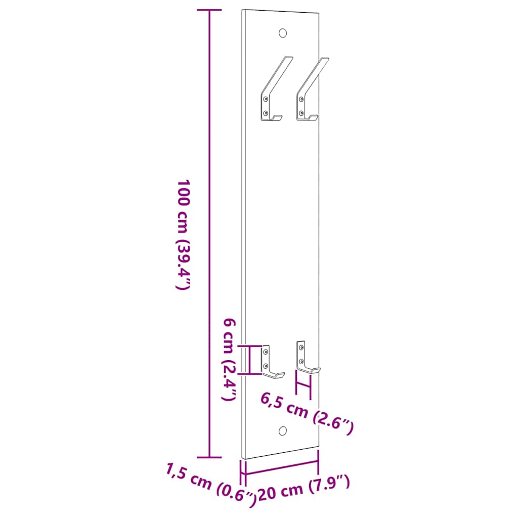 Wandmontierter Kleiderständer Sonoma Eiche 20 x 1,5 x 100 cm