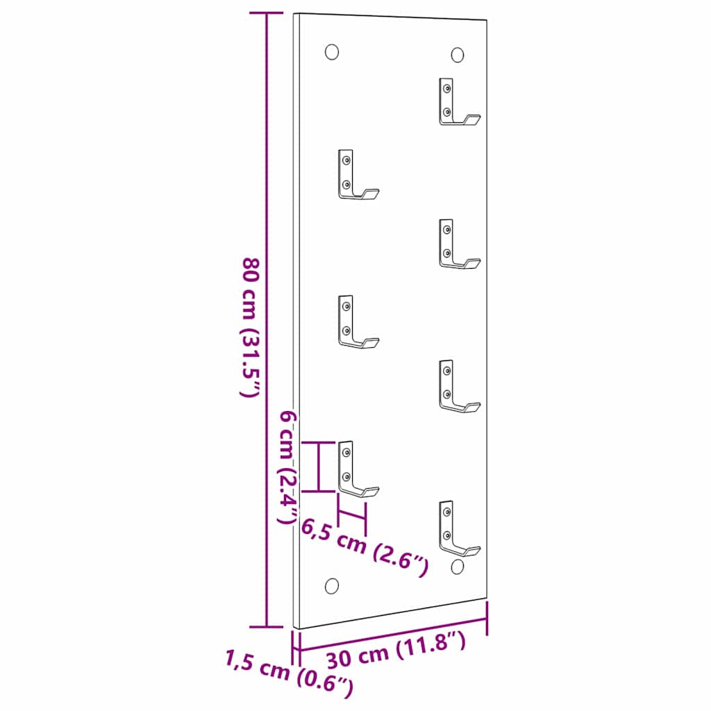 Wandmontierter Kleiderständer Altholz 30 x 1.5 x 80 cm