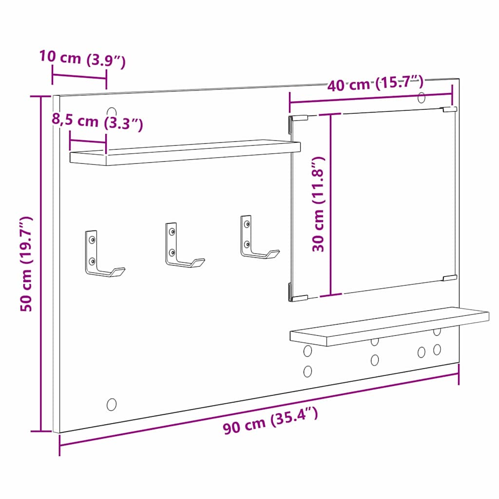 Wandmontierter Kleiderständer mit Regal Altholz 90 x 10 x 50 cm