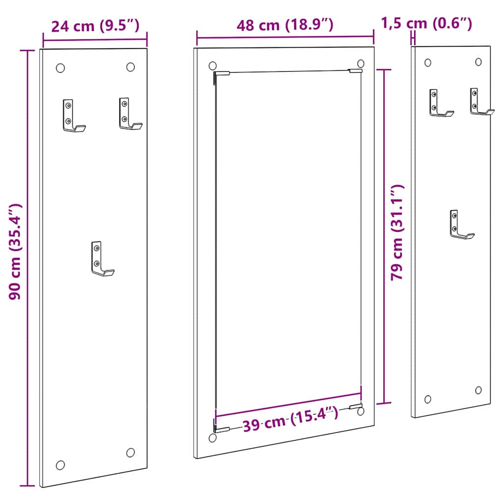 Wandmontierter Kleiderständer Grau Sonoma 96 x 1.5 x 90 cm