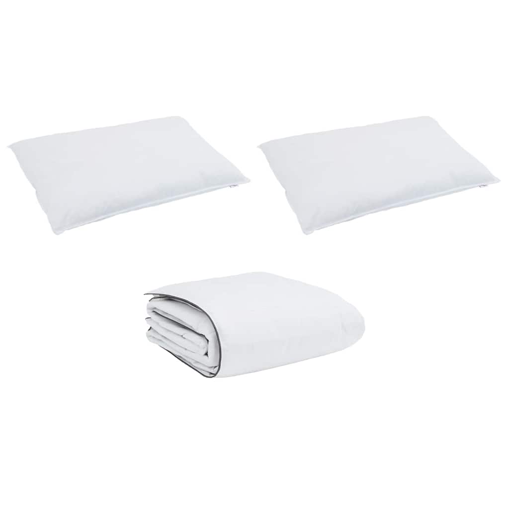 Bettdecken Set mit Kissen 3 pcs Weiß Mikrofaser und Baumwolle