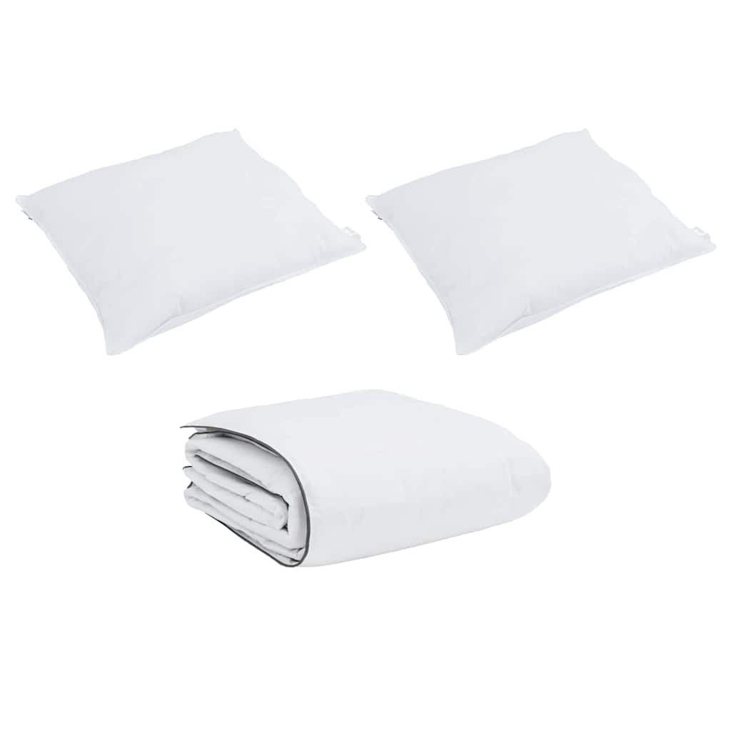 Bettdecken Set mit Kissen 3 pcs Weiß Mikrofaser und Baumwolle