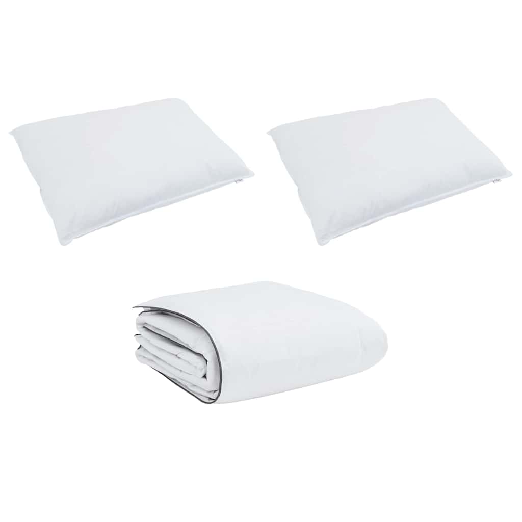 Bettdecken Set mit Kissen 3 pcs Weiß Mikrofaser und Baumwolle