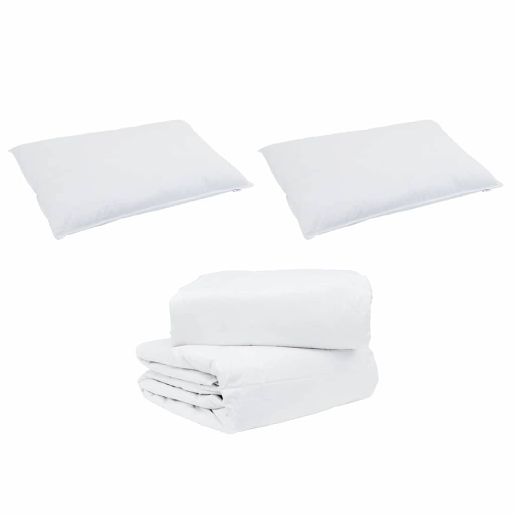 Bettdecken Set mit Kissen 3 pcs Weiß Mikrofaser und Baumwolle