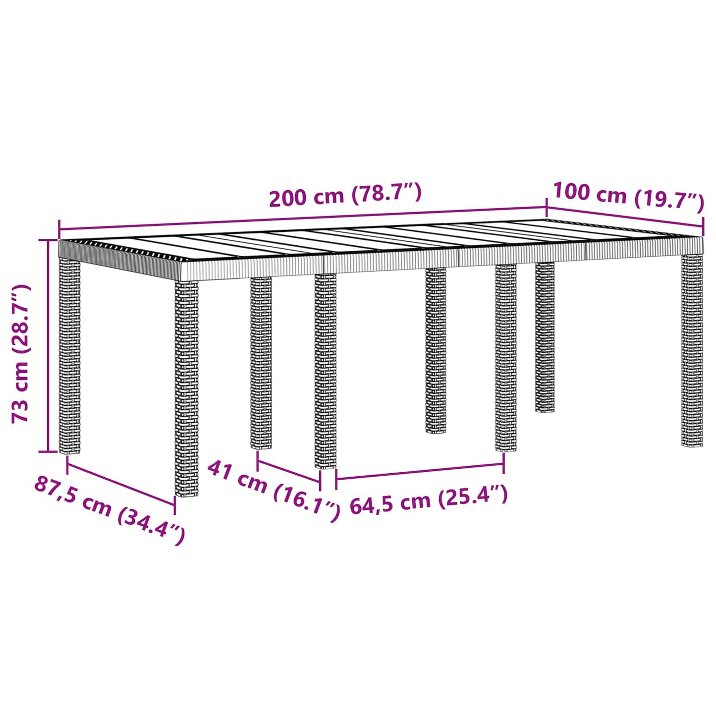 Wetterfester Gartentisch Anthrazit 200 x 100 x 73 cm