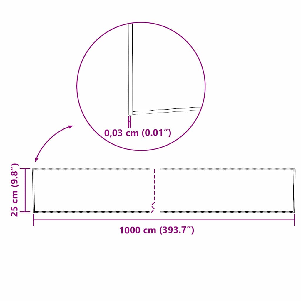 Rasenrand Silber 1000 x 25 x 0,03 cm