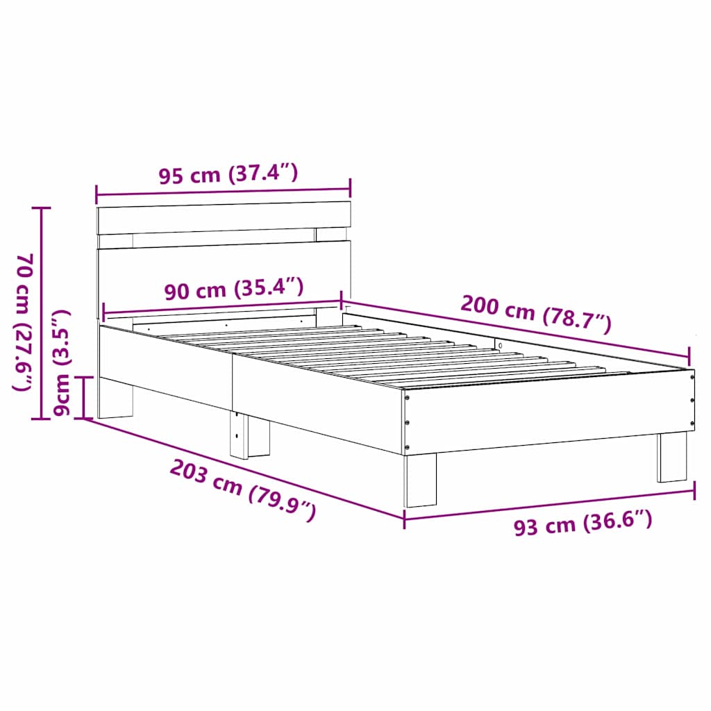 Bettgestell mit Kopfteil Altholz 90 x 200 cm Holzwerkstoff