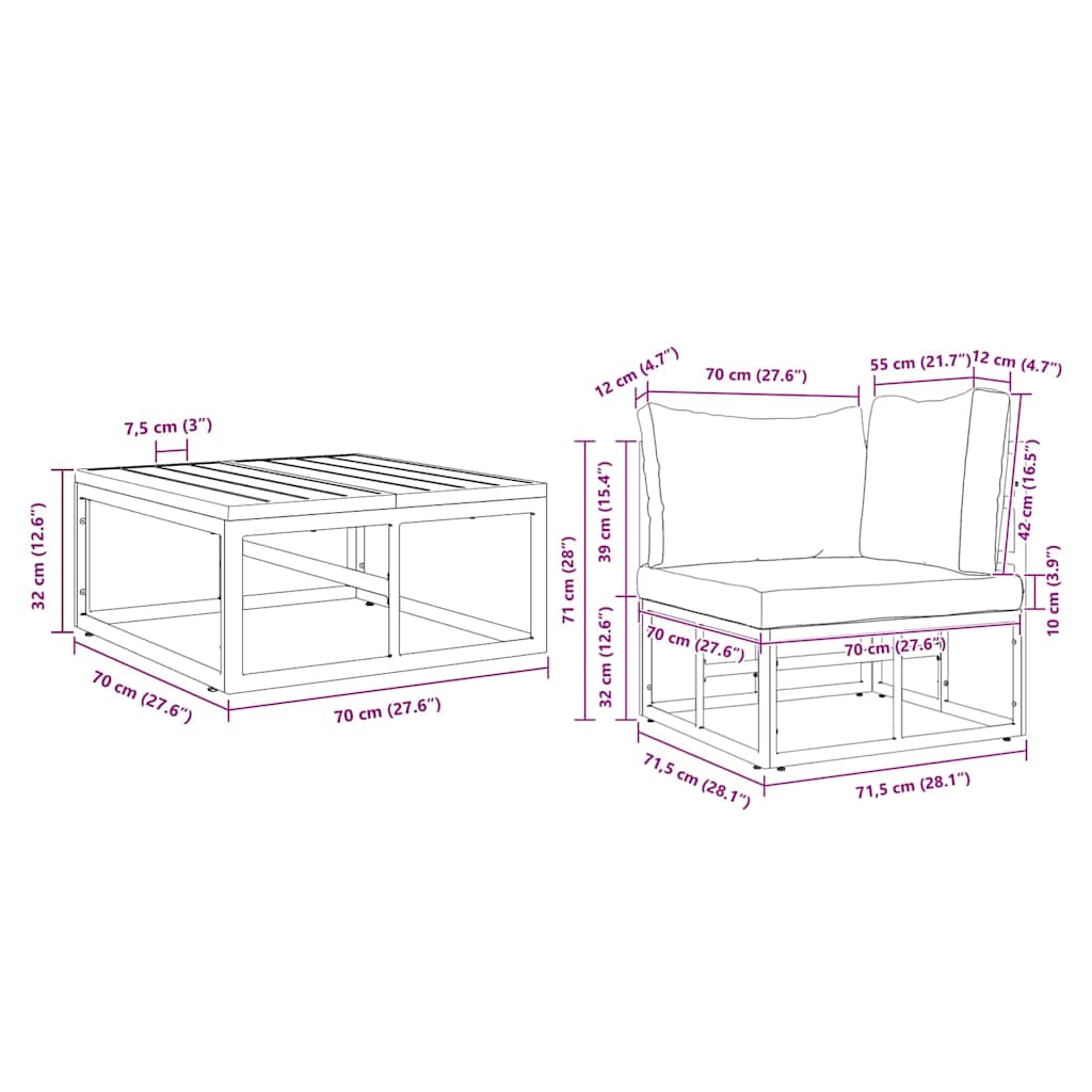 Gartensofa-set 3 stk. Schwarz Metall