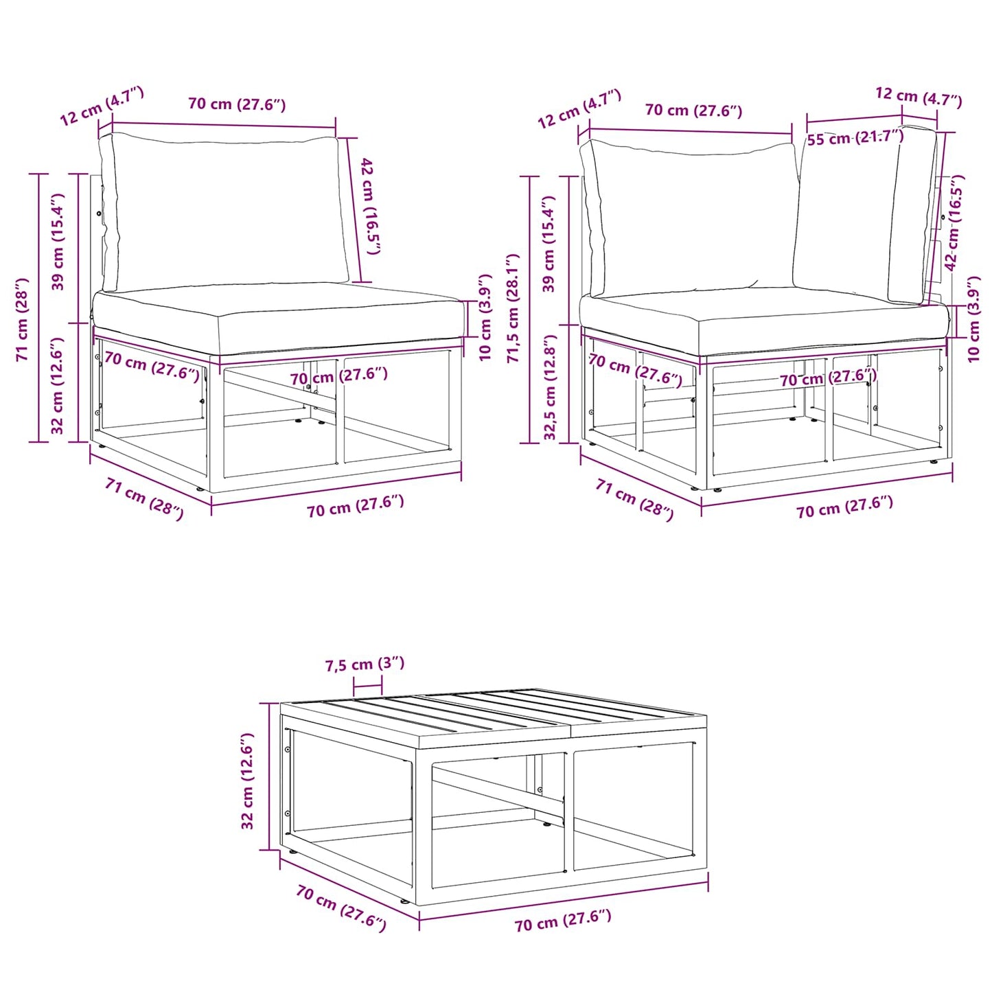 Gartensofa-set 11 stk. Schwarz Aluminium