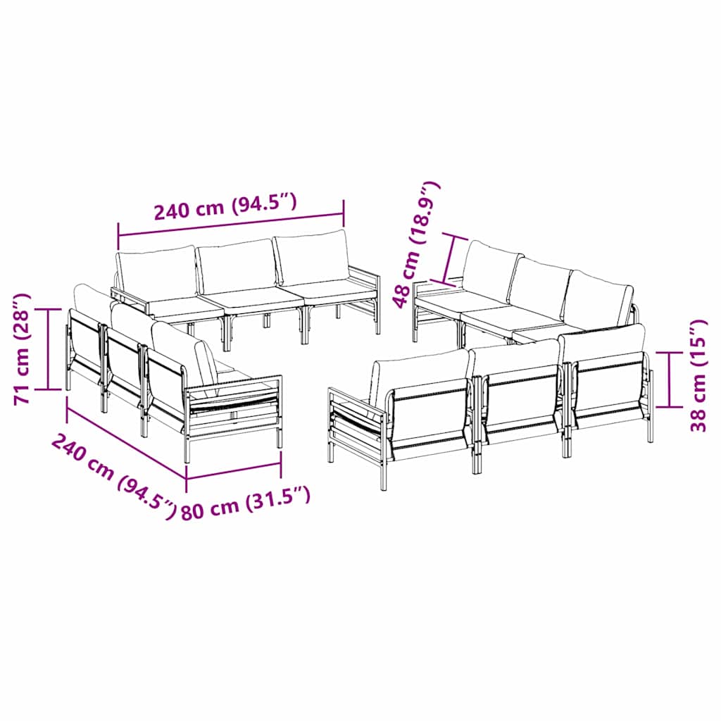 Gartensofa-set 12 stk. Schwarz Stahl