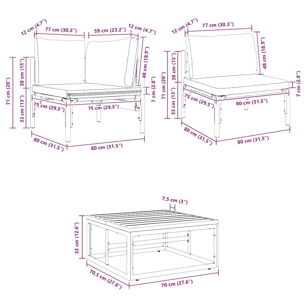 Gartensofa-set mit Kissen 8 pcs Schwarz Stahl
