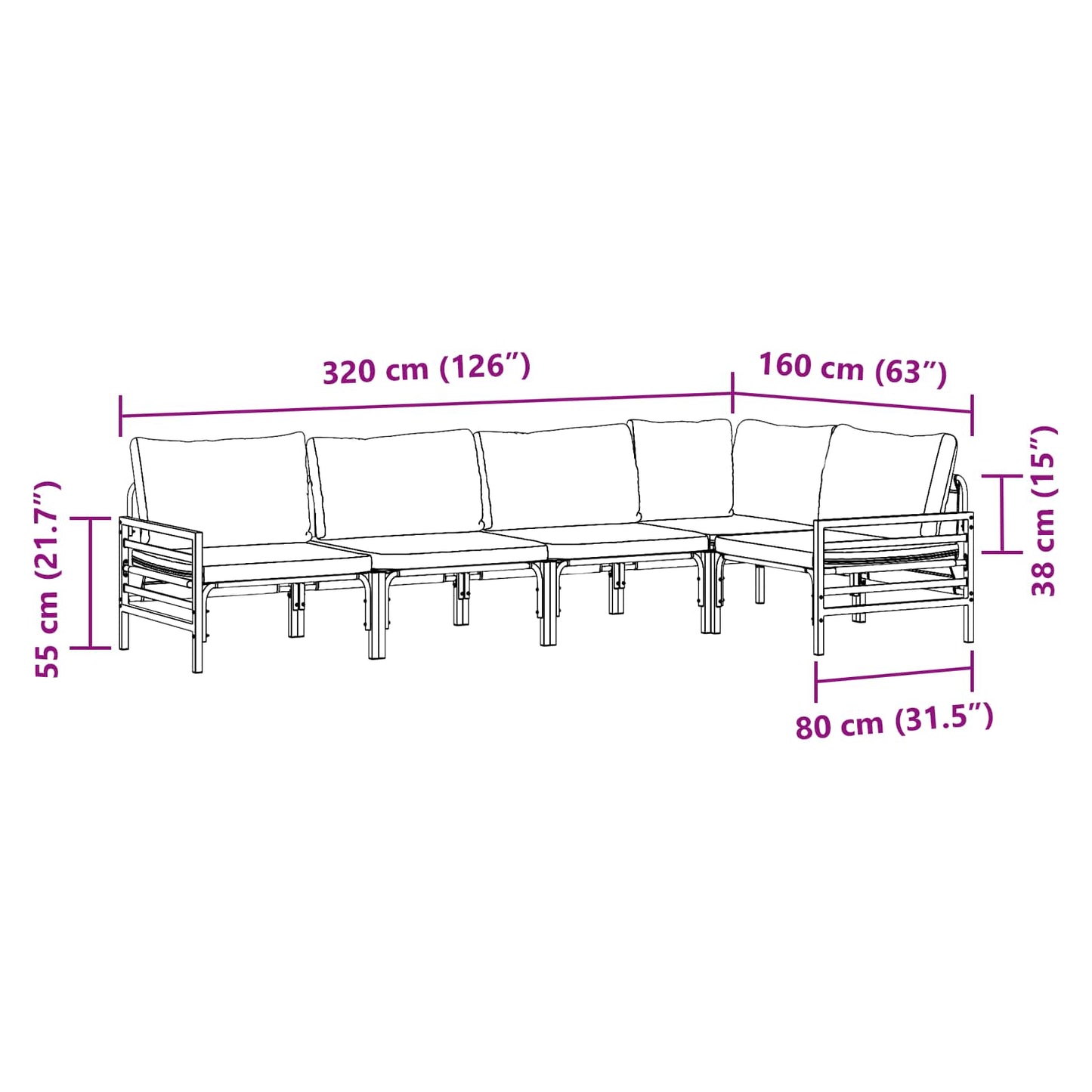 Gartensofa-set 5 stk. Schwarz Stahl