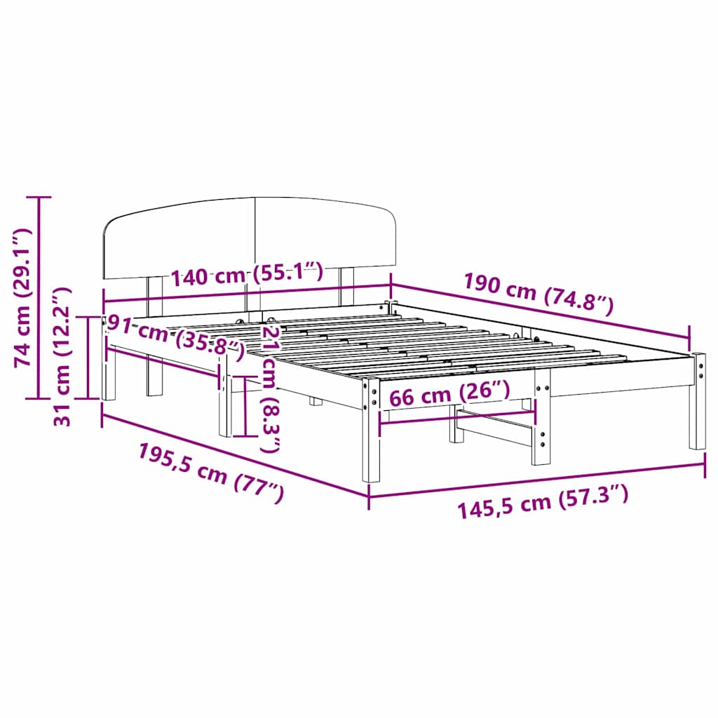 Bettgestell mit Kopfteil Braun 140 x 190 cm Massivholz Kiefer