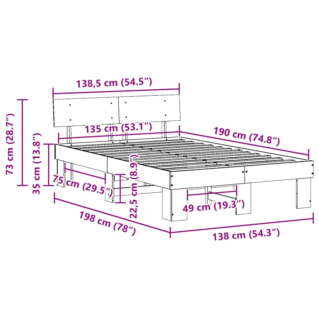 Bettgestell mit Kopfteil Braun 135 x 190 cm Massivholz Kiefer